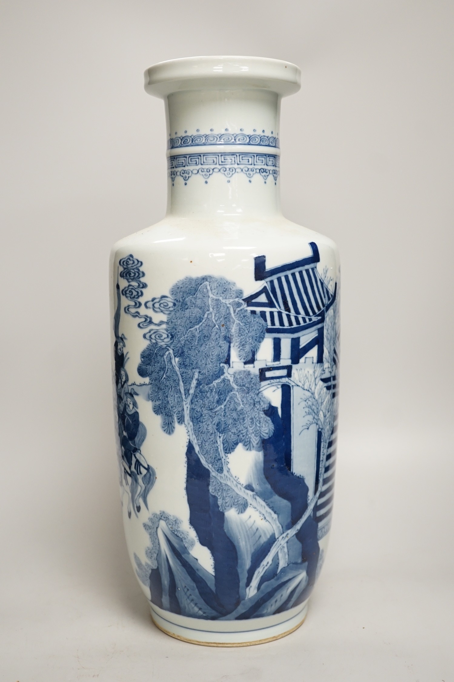 A Chinese blue and white rouleau vase. 46cm tall